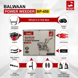 Balwaan Krishi Balwaan BP-450 Red Eagle 6.5HP 4-Stroke Petrol Power Weeder & Tiller | Lightweight Cultivator with 24 Blades, Disc & Tool Kit| MTAK-EN-PO-6004