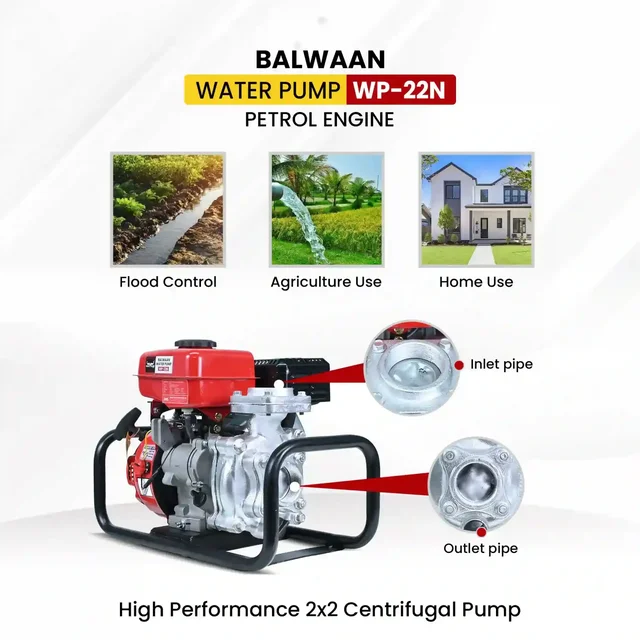 Balwaan Krishi Balwaan WP-22N Premium Monoblock Water Pump 2x2 Inch 87cc 4 Stroke Petrol Engine, Single Cylinder OHV Centrifugal Pumpset - MTAK-EN-WA-6935