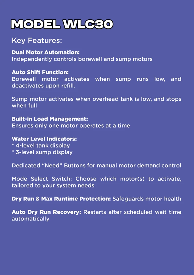NAREN Electrix l Water level Controllers l Dual Motors ( 2 Motors 1 Controller ) l WLC-30 (Alternate Switching) - 48083672