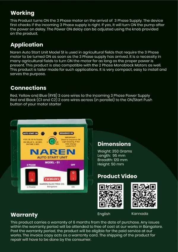 NAREN Electrix l Auto Start Units l Auto Model S1- SKU - 47302844