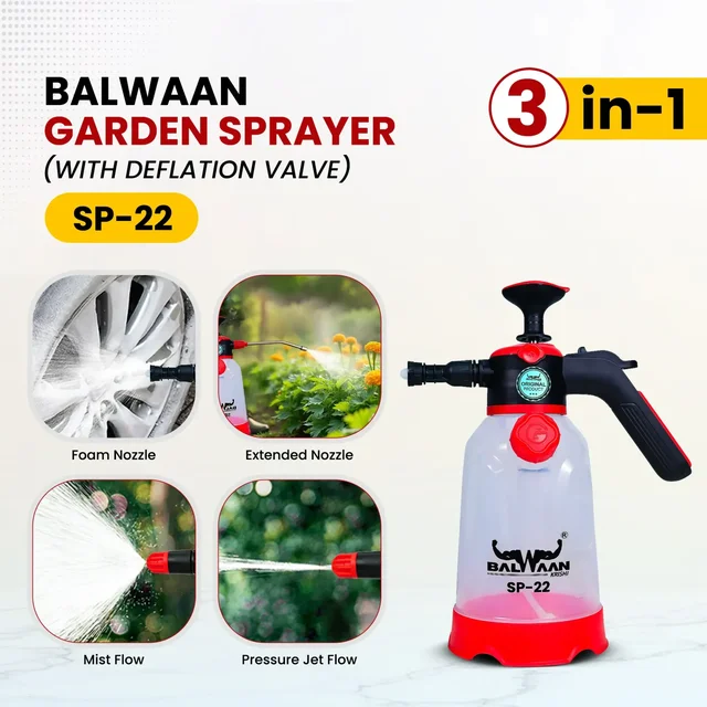 Balwaan Krishi Balwaan SP-22 3-in-1 Manual Garden Sprayer 2 Litre with Measuring Cap, Spray Nozzle, Extendable Spray Lance & Foam Spray Nozzle - MTAK-MA-SP-6936