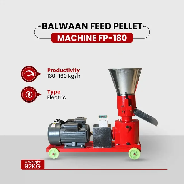 Balwaan Krishi Balwaan FP-180 Feed Pellet Machine With 5 HP Motor | 2800 Rpm Motor Operated Animal Feed Pellet Making Machine | Copper Winding Motor For Efficient Cattle, Poultry & Livestock Feed Pellet Production | Dairy & Agricultural Feed Pelletizer | Mtak-El-Po-6073