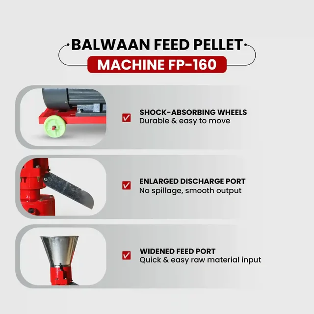 Balwaan Krishi Balwaan FP-160 Feed Pellet Machine With 5 HP Motor | 2800 Rpm Motor Operated Animal Feed Pellet Making Machine | Copper Winding Motor For Efficient Cattle, Poultry & Livestock Feed Pellet Production | Dairy & Agricultural Feed Pelletizer | Mtak-El-Po-6943