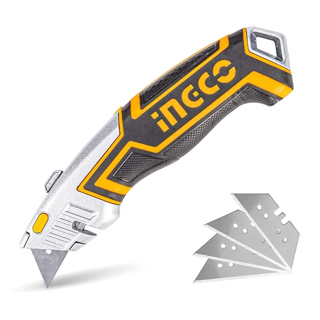 INGCO HUK6118 Utility Knife | 180x45mm | 61x19mm SK5 Blade | 5 Replacement Blades