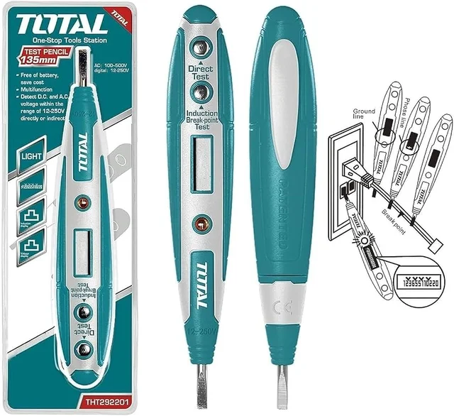 Total Tools TOTAL TOOLS Digital Test Pencil AC 100 500V / 12220V, 135 x 23 x 17mm, Induction Voltage Tester for Phase, Ground & Breakpoint Detection, Battery-Free - THT292201
