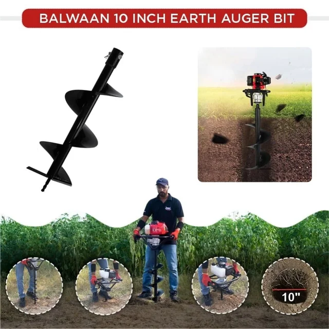 Balwaan Krishi Balwaan PT-10 10-Inch Single Spiral Earth Auger Planter | Heavy-Duty Earth Auger Drilling Attachment For Soil Digging & Planting | Agricultural & Gardening Auger Accessory For Tree, Sapling & Post Hole Preparation | MTAK-AC-EA-5511