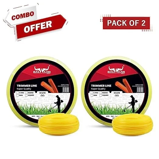 Balwaan Krishi Balwaan NRR-350 Yellow Brush Cutter Nylon Rope | Round Nylon Trimmer Line For Agricultural & Gardening Brush Cutters | Grass Cutting & Weed Clearing Accessory | MTAk-SP-BR-903