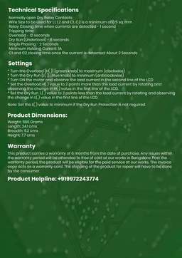 NAREN Electrix l Motor Protection Relays l MODEL : MPR-W - SKU - 47356825 - 1 to 5HP