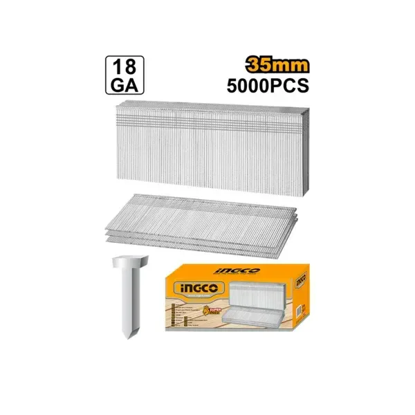 INGCO ANA18351 35mm Brad Nails 5000-Piece Box | Ga18 | 1.25x1.0mm | Pneumatic & Cordless Nailer Nails