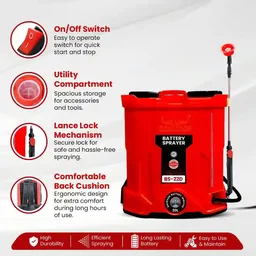 Balwaan Krishi Balwaan BS-22D Double Motor Battery Sprayer 20 Litre with 12x12 Battery, 4 Nozzles, 1+1 Extendable Lance, 45cm Spray Gun, Premium Shoulder Belt, Backrest Support & Delivery Pipe - MTAK-BA-SP-4859