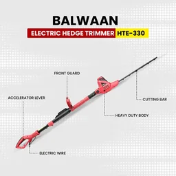 Balwaan Krishi Balwaan HTE-330 Electric Hedge Trimmer 450W Motor, 16 Inch Blade, 3300 RPM with Extendable Rotating Bar for Height Hedging - MTAK-EL-HE-7063