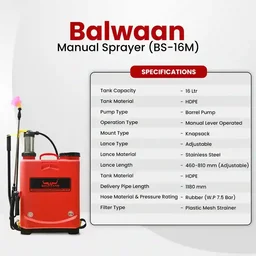 Balwaan Krishi Balwaan BS-16M Manual Sprayer with 3 Nozzles, Delivery Pipe, Extendable Lance & User Manual - MTAK-MA-SP-5675