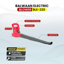 Balwaan Krishi Balwaan BLE-230 Electric Blower 900W Motor, Handheld Leaf Blower with 300 km/h Air Speed, 2 Blow Pipes & User Manual - MTAK-EL-BL-7066