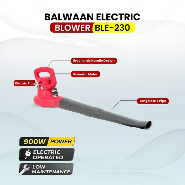 Balwaan Krishi Balwaan BLE-230 Electric Blower 900W Motor, Handheld Leaf Blower with 300 km/h Air Speed, 2 Blow Pipes & User Manual - MTAK-EL-BL-7066