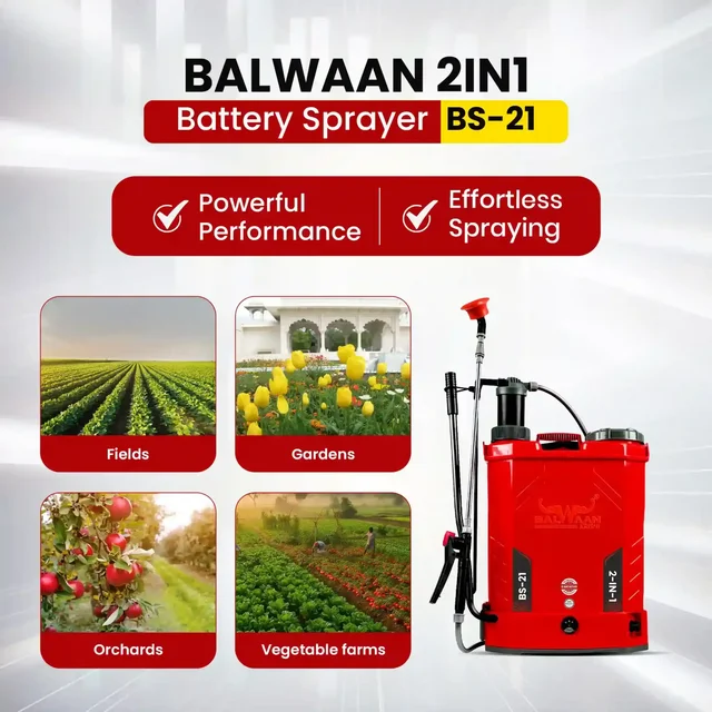 Balwaan Krishi Balwaan BS-21 2-in-1 Battery Sprayer 18 Litre with 12x8 2-in-1 Battery, 4 Nozzles, 1+1 Extendable Lance, Premium Shoulder Belt, Backrest Support & Delivery Pipe - MTAK-BA-SP-724