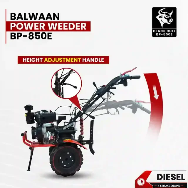 Balwaan Krishi Balwaan BP-850E Black Bull 5.5HP 4-Stroke Diesel Power Weeder & Tiller | Self-Start (SENS Battery), Mat Shocker & 32 Blades| MTAK-EN-PO-6007