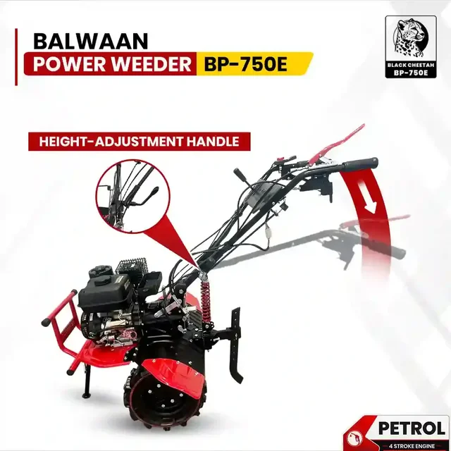 Balwaan Krishi Balwaan BP-750E Black Cheetah 7HP 4-Stroke Petrol Power Weeder & Tiller | Self-Start (SENST Battery), Mat Shocker & 32 Blades | MTAK-EN-PO-6005