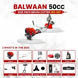 Balwaan Krishi Balwaan BX-50 Pro 50cc 4-Stroke Petrol Side Pack Brush Cutter | Double Shaft Lawn Mower with 3T, 80T Blades & Jacket Belt | MTAK-EN-BR-5387