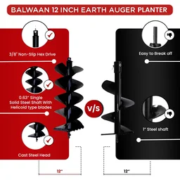 Balwaan Krishi Balwaan PT-12D 12-Inch Double Spiral Earth Auger Planter | Heavy-Duty Double Spiral Auger Drilling Attachment For Soil Digging & Planting | Agricultural & Gardening Auger Accessory For Tree, Sapling & Post Hole Preparation | MTAK-AC-EA-5513