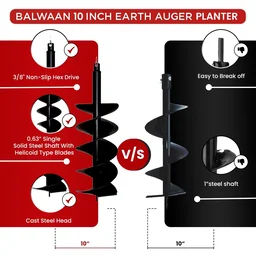 Balwaan Krishi Balwaan PT-10D 10-Inch Double Spiral Earth Auger Planter | Heavy-Duty Double Spiral Auger Drilling Attachment For Soil Digging & Planting | Agricultural & Gardening Auger Accessory For Tree, Sapling & Post Hole Preparation | MTAK-AC-EA-5514