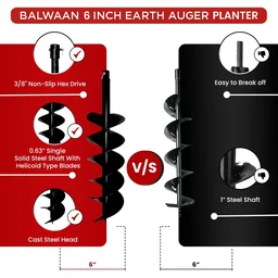 Balwaan Krishi Balwaan PT-6D 6-Inch Double Spiral Earth Auger Planter | Heavy-Duty Double Spiral Auger Drilling Attachment For Soil Digging & Planting | Agricultural & Gardening Auger Accessory For Tree, Sapling & Post Hole Preparation | MTAK-AC-EA-5516