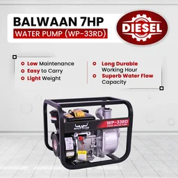 Balwaan Krishi Balwaan WP-33RD Premium Diesel Water Pump 3x3 Inch 4 Stroke Diesel Engine with Oil Alert, Square Frame, Tool Kit & User Manual - MTAK-EN-WA-6018