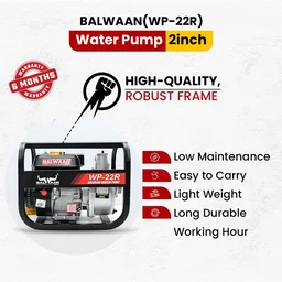 Balwaan Krishi Balwaan WP-22R Premium Water Pump 2x2 Inch 4 Stroke Petrol Engine with Oil Alert, Square Frame, Tool Kit & User Manual - MTAK-EN-WA-4972