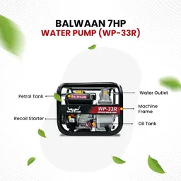 Balwaan Krishi Balwaan WP-33R Premium Water Pump 3x3 Inch 4 Stroke Petrol Engine with Oil Alert, Square Frame, Tool Kit & User Manual - MTAK-EN-WA-4973
