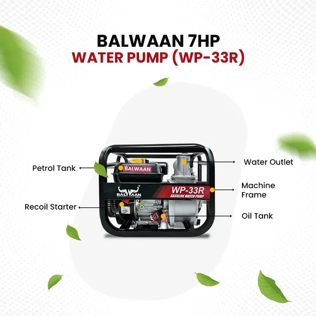 Balwaan Krishi Balwaan WP-33R Premium Water Pump 3x3 Inch 4 Stroke Petrol Engine with Oil Alert, Square Frame, Tool Kit & User Manual - MTAK-EN-WA-4973