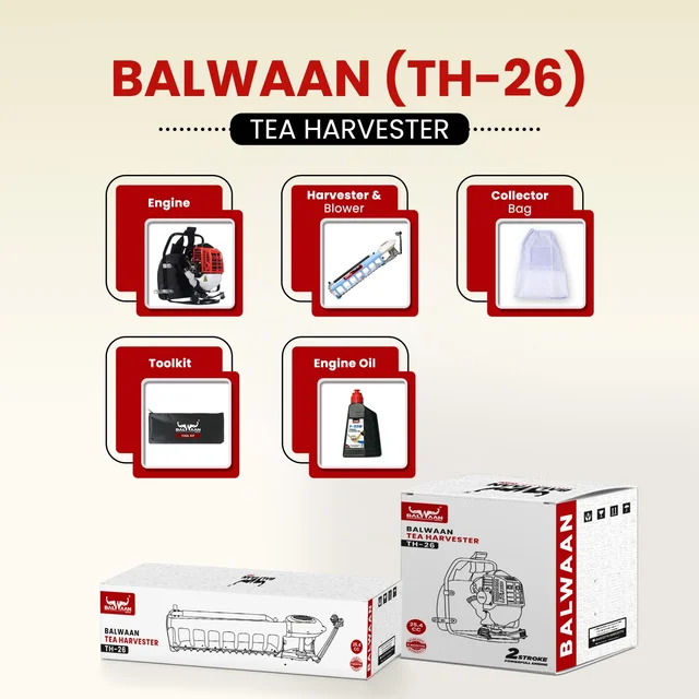 Balwaan Krishi Balwaan TH-26 Tea Harvester With 26Cc 2-Stroke Petrol Engine | Single-Man Operated Tea Leaf Harvesting Machine With Blower | Petrol-Powered Tea Plucking & Collection Machine With Collector Bag & User Manual | Mtak-En-Te-6028