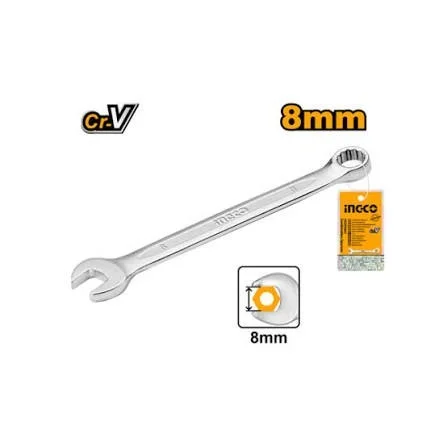 INGCO HCSPA081 8mm Combination Spanner | 121mm | Cr-V Steel | Chrome Plated Matt Finish