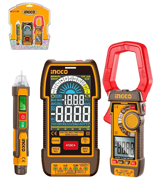 INGCO COS24069 Electrical Test Combo Kit | 12-1000V Voltage Detector | 1000V Multimeter | 1200A AC/DC Clamp Meter