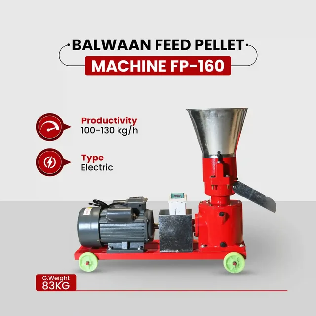 Balwaan Krishi Balwaan FP-160 Feed Pellet Machine With 5 HP Motor | 2800 Rpm Motor Operated Animal Feed Pellet Making Machine | Copper Winding Motor For Efficient Cattle, Poultry & Livestock Feed Pellet Production | Dairy & Agricultural Feed Pelletizer | Mtak-El-Po-6943
