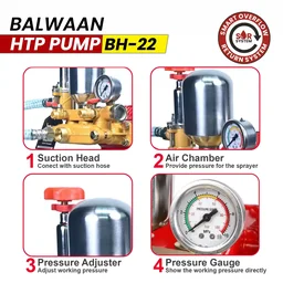 Balwaan Krishi Balwaan BH-22 HTP Pump 2 Mouth 1/4 with 190mm Aluminium Pulley, Wire Overflow Hose, Suction Hose, Accessories Bag & User Manual - MTAK-SP-HT-7045