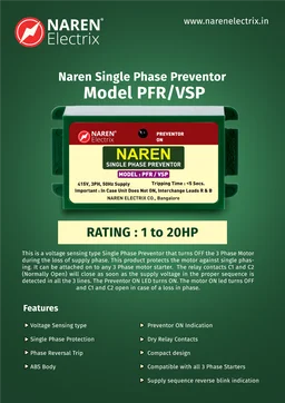 NAREN Electrix l Single Phase Preventors l Model PFR/VSP - SKU - 47312600