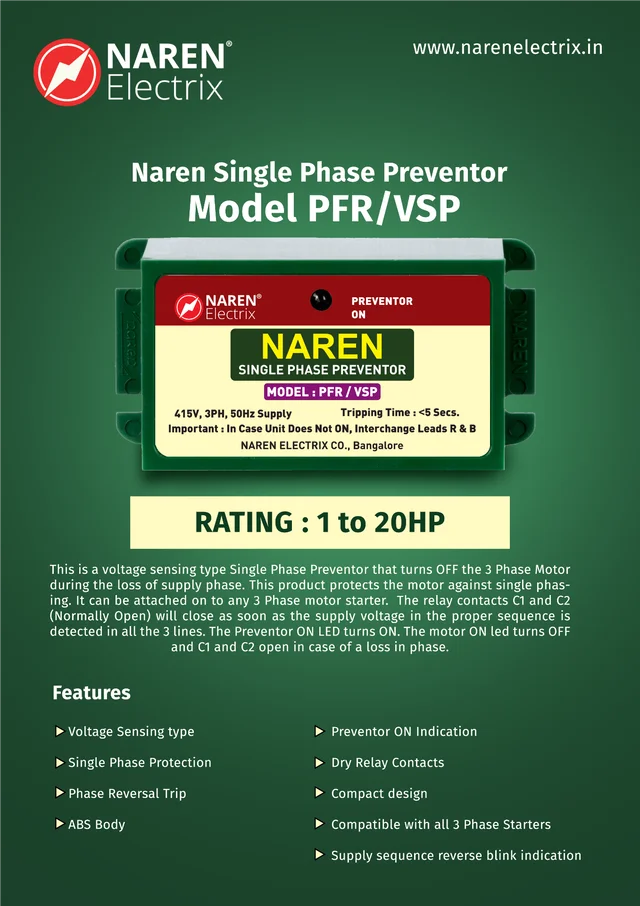 NAREN Electrix l Single Phase Preventors l Model PFR/VSP - SKU - 47312600