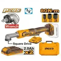 INGCO CAIWLI208 20V Cordless Impact Ratchet Wrench | 80Nm Max Torque | 3/8" Square Drive | 2200 RPM | 3400 BPM | 2 x 2.0Ah Batteries