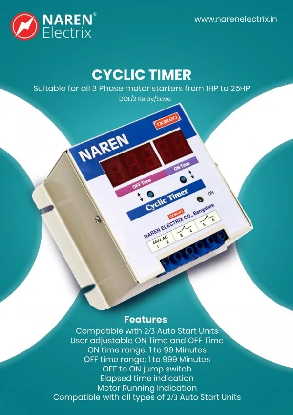 NAREN Electrix l Timers l Cyclic Timers l 3 phase Type l Cyclic Timer - 2 Relay/Save - SKU - 47309035