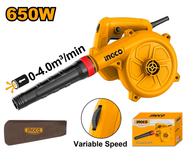 INGCO AB6508 650W Variable Speed Electric Air Blower | 0-16500 RPM | 0-4.0m�/min Airflow | Dust Bag Included | High-Performance Dust Cleaner