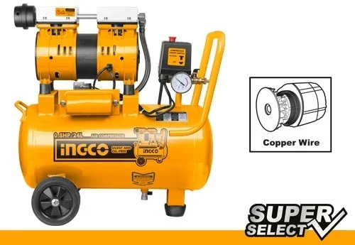INGCO ACS175241 600W 0.8HP Oil-Free Air Compressor | 24L 6.3Gal Tank | 8 Bar Max Pressure | 60dB Low Noise | Copper Wire Motor | 1440 RPM
