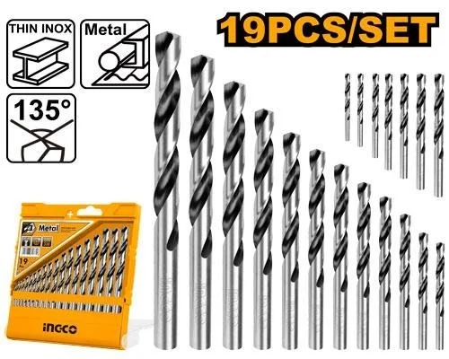 INGCO AKDB1190 19-Piece HSS Twist Drill Bit Set | 1-10mm Metric Sizes | High-Speed Steel Drill Bits