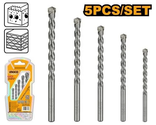 INGCO AKDB3055 5-Piece Masonry Drill Bit Set | 4-10mm | 75-120mm Length | Concrete & Brick Drill Bits