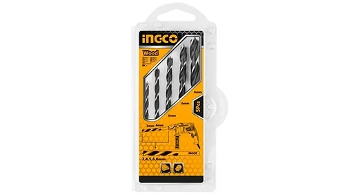 INGCO AKDB5055 5-Piece Wood Drill Bit Set | 3-8mm | 61-112mm Length | Woodworking Drill Bits