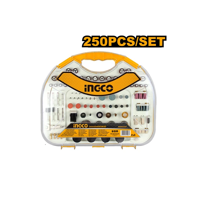 INGCO AKMG2501 250-Piece Mini Drill Accessories Set | Cutting Discs | Sanding Papers | Grinding & Polishing Wheels