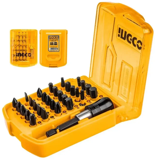 INGCO AKSD68303 30-Piece Impact Screwdriver Bit Set | 25mm Bits | PH, SL, PZ, T, H & S Bits | Quick Release Holder