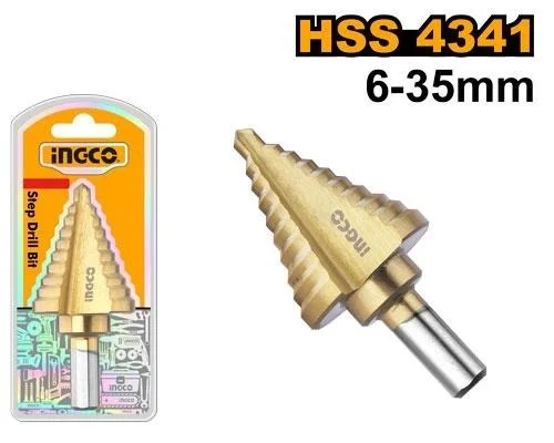 INGCO AKSDS63503 HSS 4341 Step Drill Bit 6-35mm | Titanium Finish | Multi-Step Round Shank Drill Bit