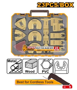 INGCO AKTMT2301 23-Piece Oscillating Multi-Tool Accessory Set | 80mm Sandpaper, Delta Sanding Pad, Carbide Grout Removal Blades & Bi-Metal Saw Blade