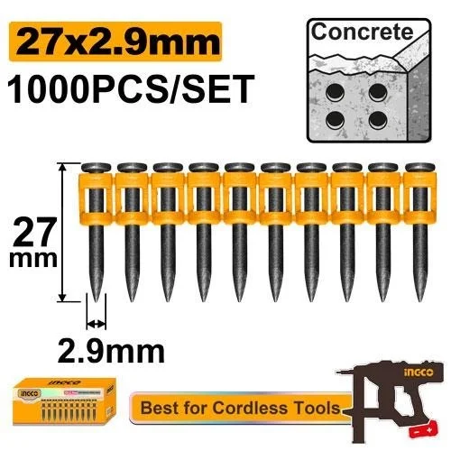 INGCO ANA02271 1000PCS 27mm Brad Nails | 2.7 x 2.9mm 60# Steel Nails | Compatible with CCNLI9005, CCNLI9008 & UCCNLI9008
