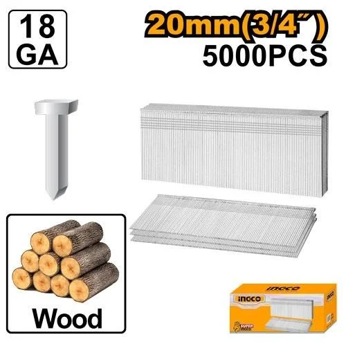 INGCO ANA18201 20mm Brad Nails 5000-Piece Box | Ga18 | 1.25x1.0mm | Pneumatic & Cordless Nailer Compatible