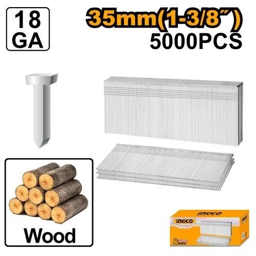 INGCO ANA18351 35mm Brad Nails 5000-Piece Box | Ga18 | 1.25x1.0mm | Pneumatic & Cordless Nailer Nails